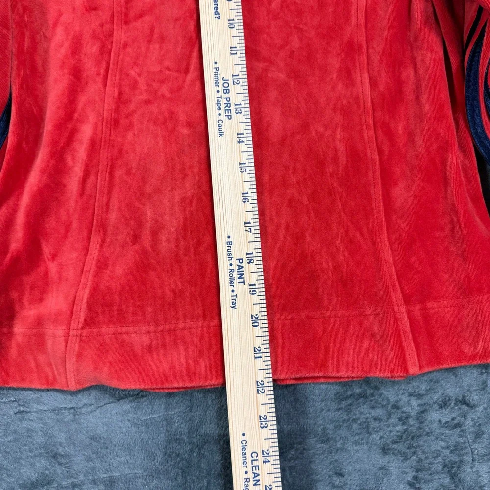 Adidas‎ Red Velour Track Jacket Full Zip Navy Stripes Womens Medium Y2K Sporty